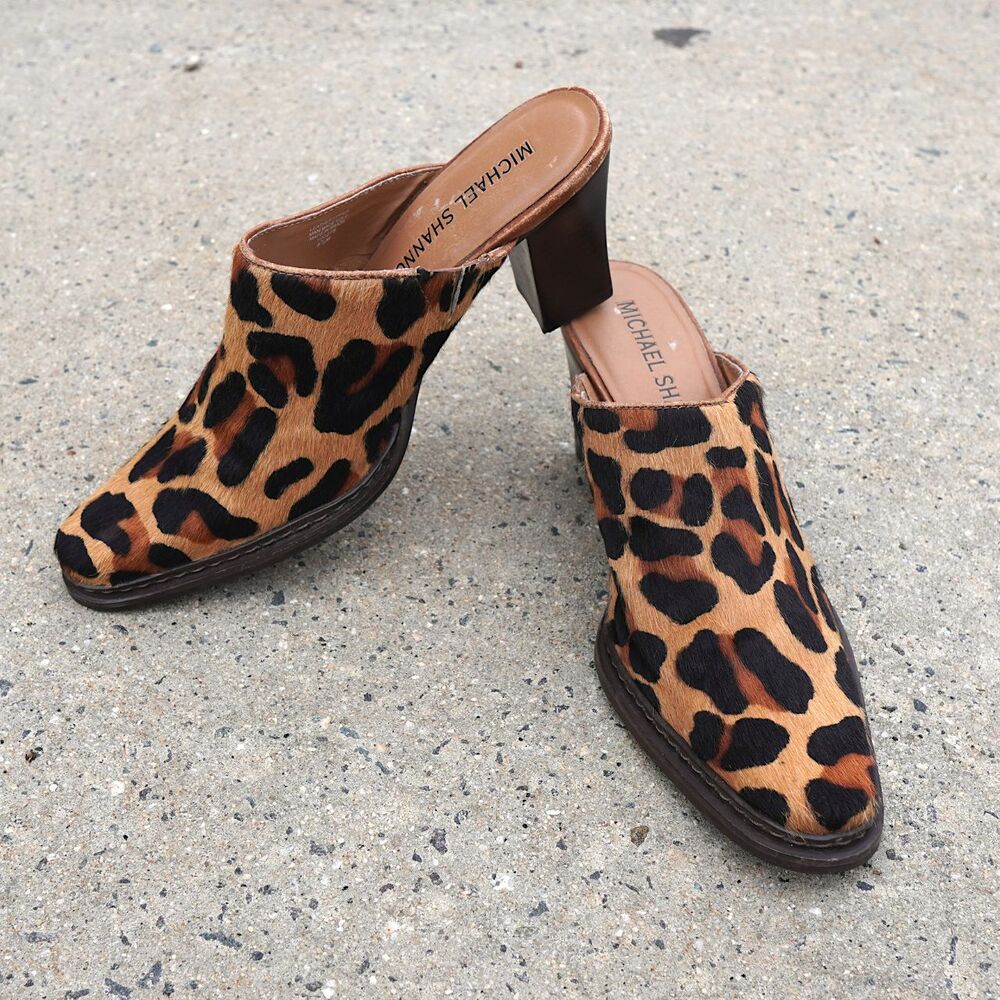 Michael Shannon Leopard Cow Hair Western Mules Chunky Block Heel Y2K 5.5